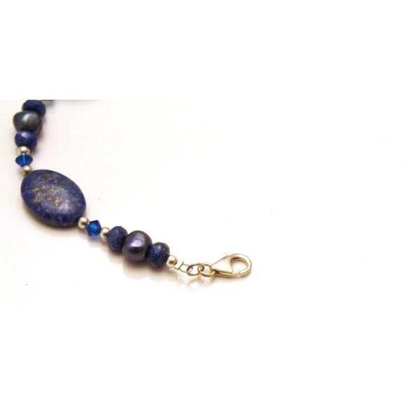 Handcrafted Lapis Lazuli Gemstone Bracelet & Earring Set With Sterling Silver - Picture 10 of 10